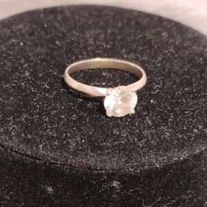 925 Sterling Silver Vintage 70's Cz White Solitaire Ring Sz.8
